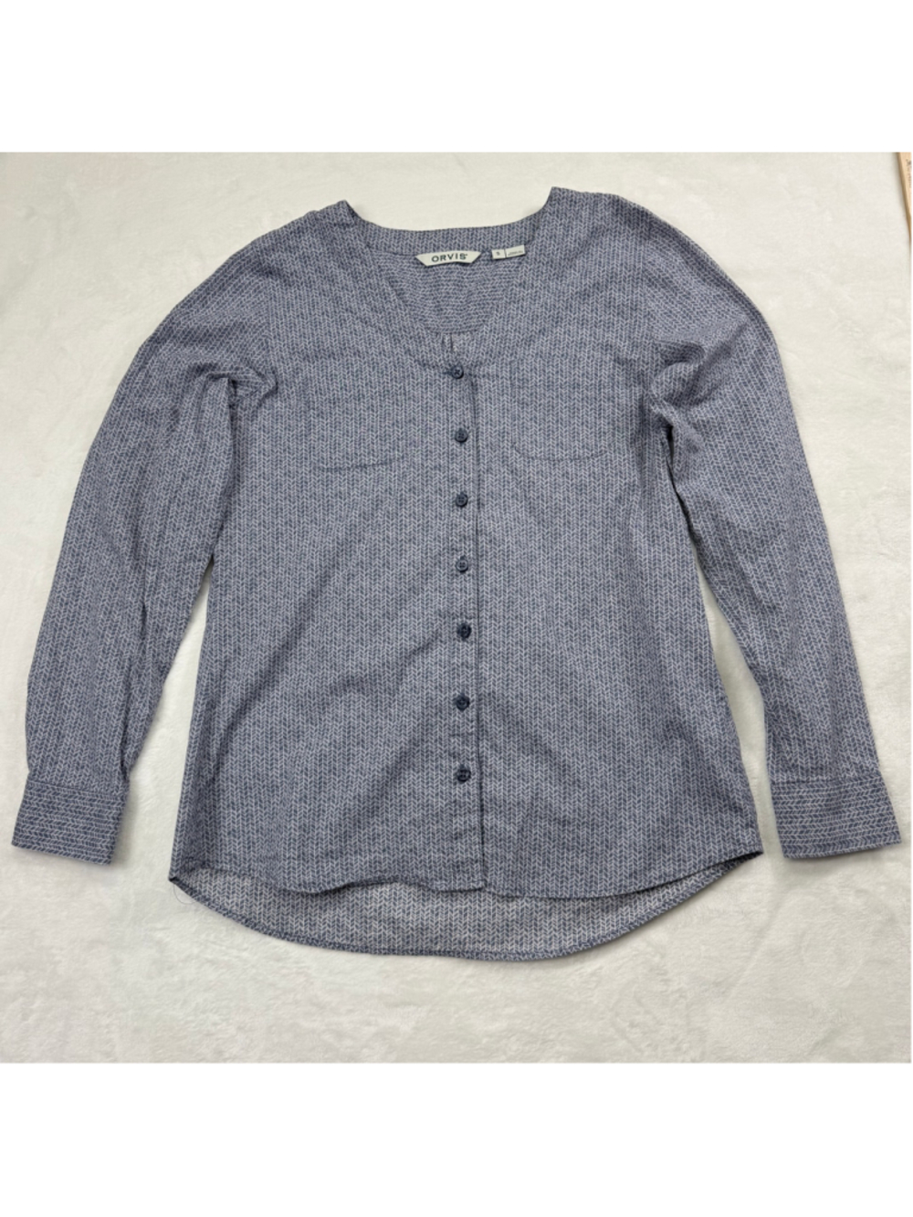 Women's Orvis Gray & White Patterned Button Down Shirt Small‎